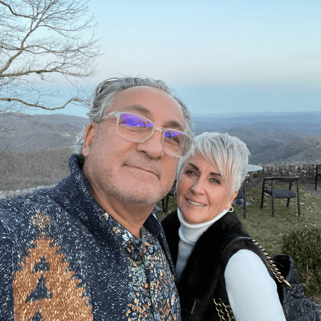 Couple selfie with scenic backdrop